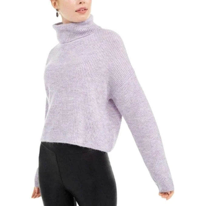 Sun & Moon Women's Box Ribbed Turtleneck Sweater Purple Size Small