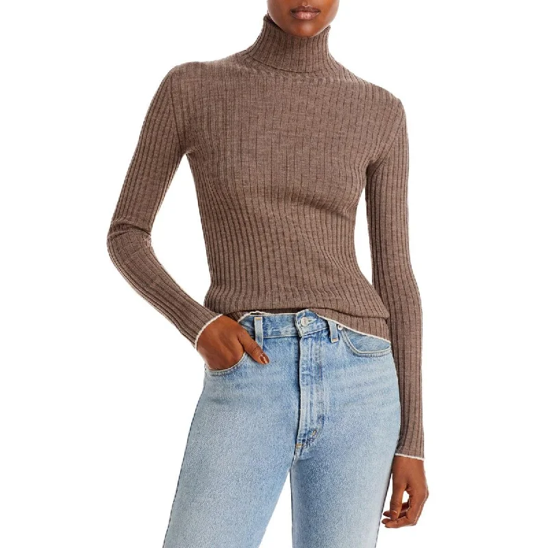 Womens Merino Wool Ribbed Turtleneck Top